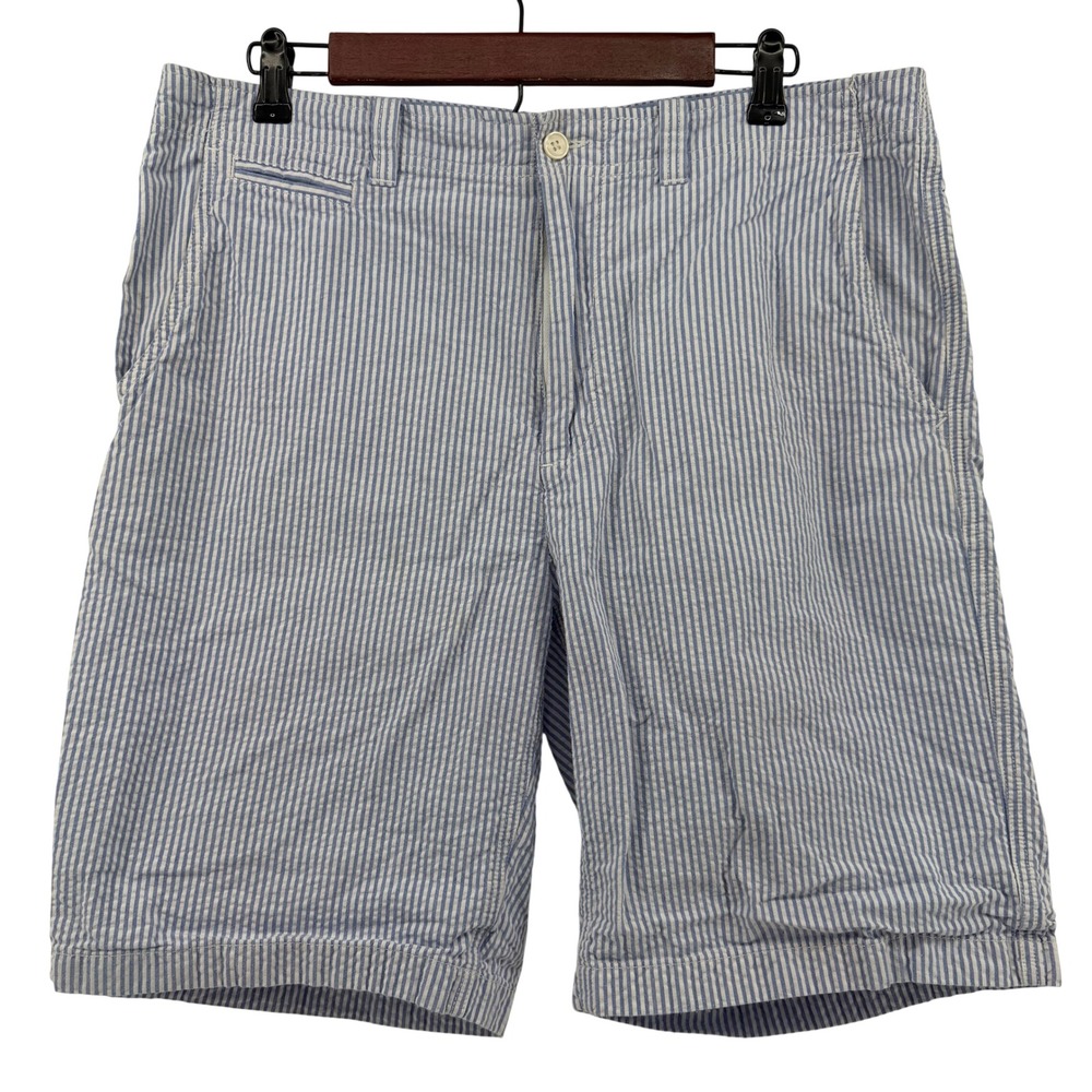 Cremieux‎ Collection Seersucker Shorts Mens 35 Blue White Striped Cotton Chino